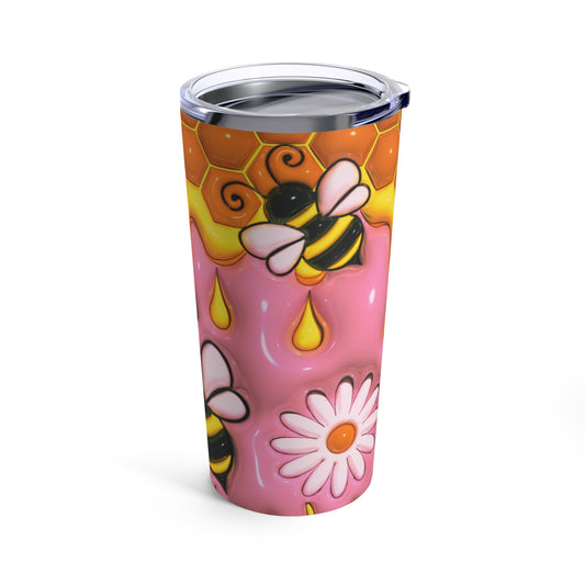 Honey Bee With Flowers 3D Design Tumbler with Straw, 20oz