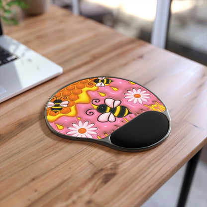 Honey Bee With Flowers 3D Design Mouse Pad With Wrist Rest