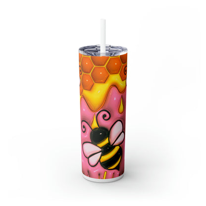 Honey Bee With Flowers 3D Design, Skinny Tumbler with Straw, 20oz