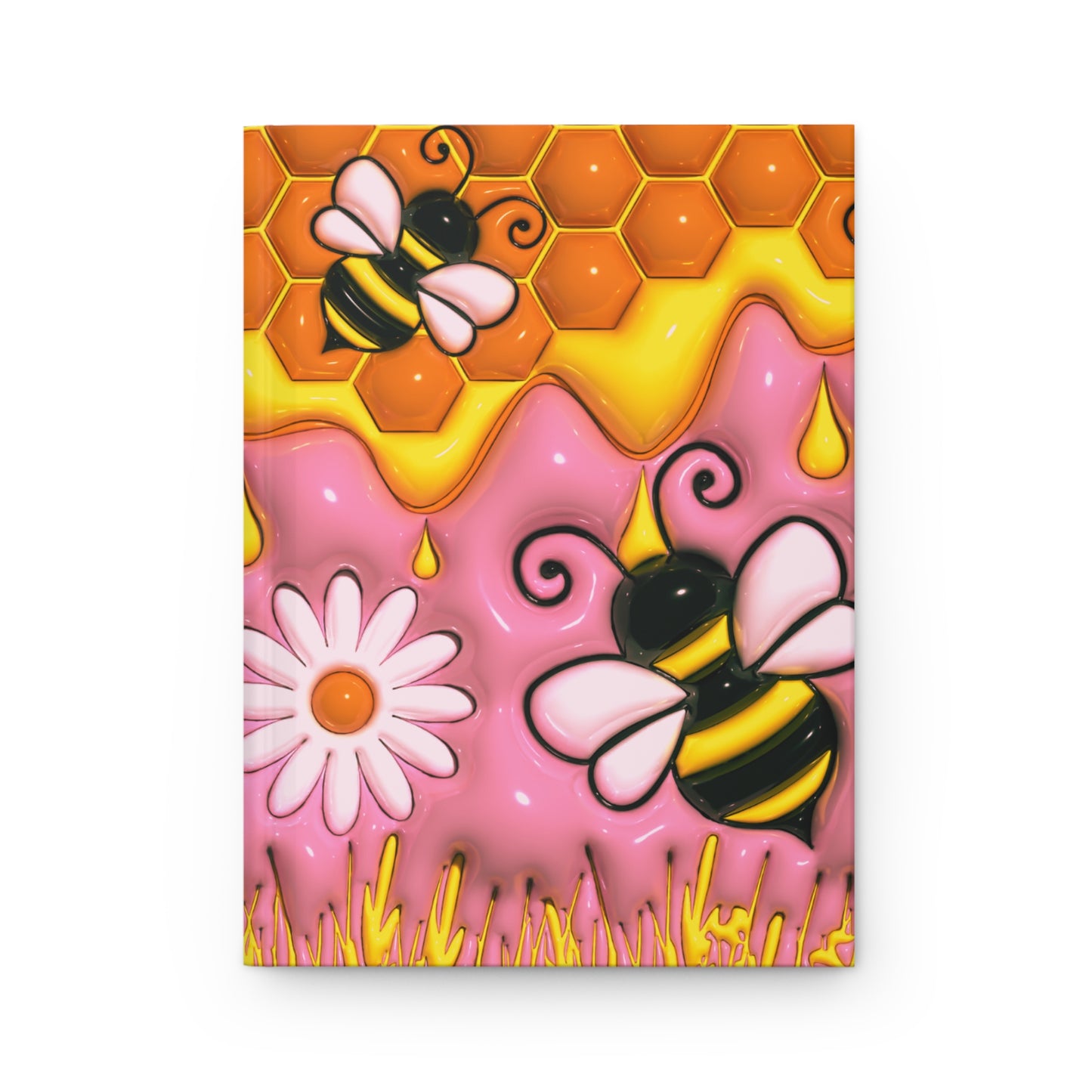 Honey Bee With Flowers 3D Design Journal, Personal Hardcover Notebook