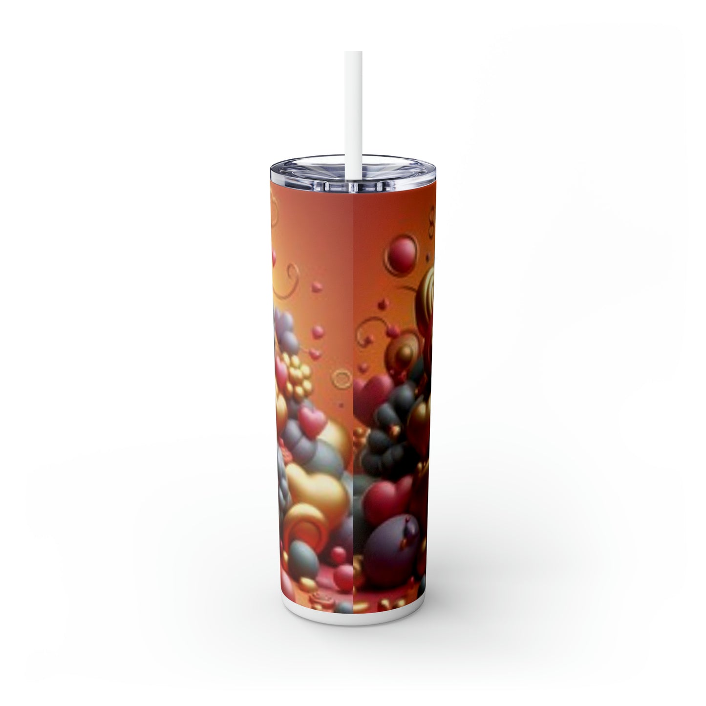 Beautiful Hearts with 3D Design Tumbler. Skinny Tumbler with Straw, 20oz