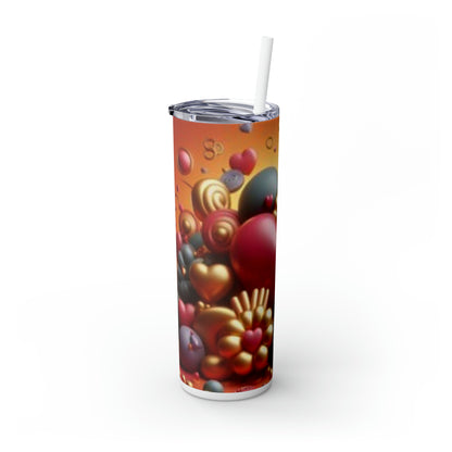 Beautiful Hearts with 3D Design Tumbler. Skinny Tumbler with Straw, 20oz