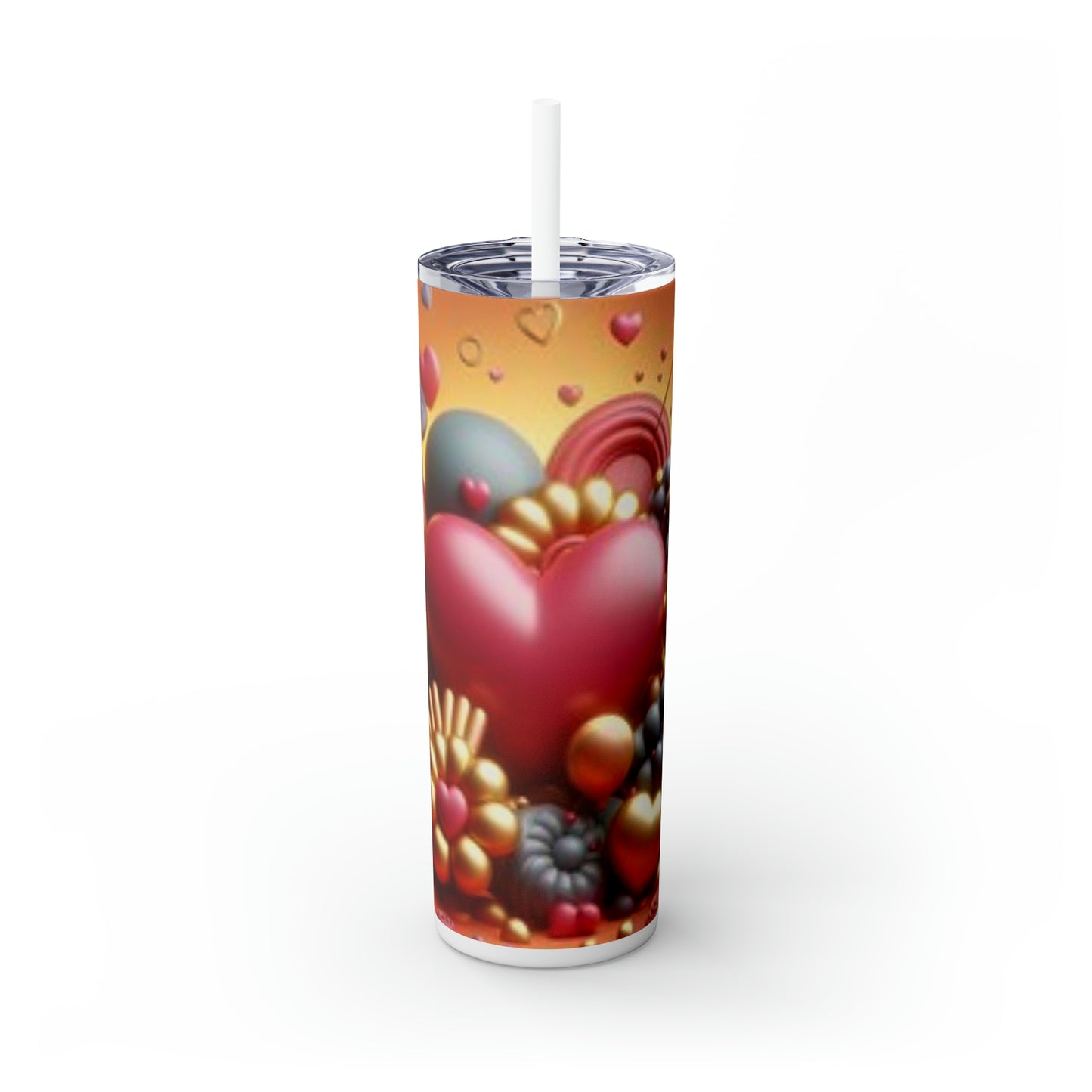 Beautiful Hearts with 3D Design Tumbler. Skinny Tumbler with Straw, 20oz