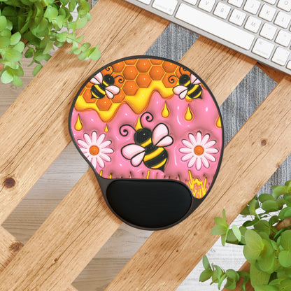 Honey Bee With Flowers 3D Design Mouse Pad With Wrist Rest