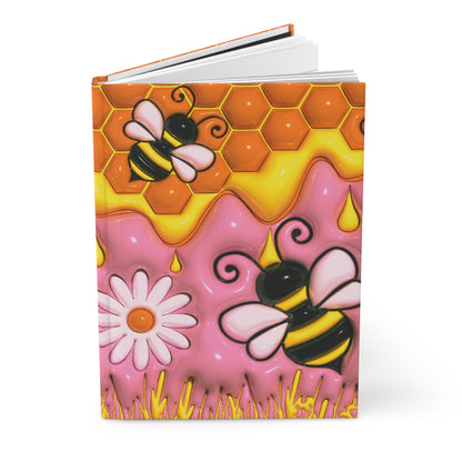 Honey Bee With Flowers 3D Design Journal, Personal Hardcover Notebook