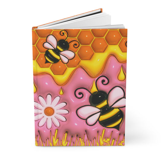 Honey Bee With Flowers 3D Design Journal, Personal Hardcover Notebook