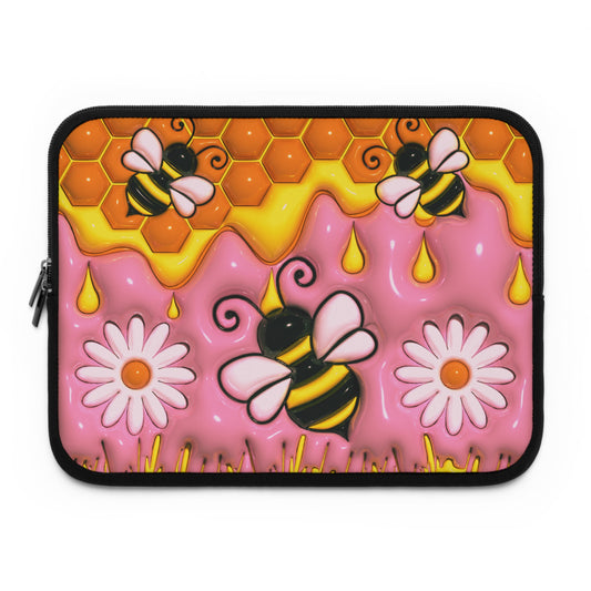 Honey Bee With Flowers 3D Design Laptop Sleeve, Tablet Protector, 13"