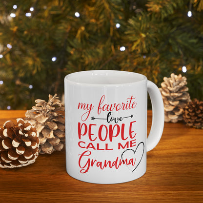 My Favorite People Call Me Grandma- Red, Ceramic Mug, 11oz