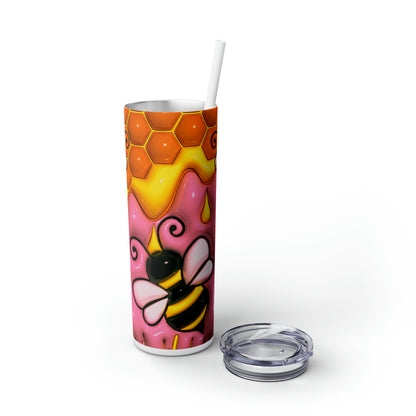 Honey Bee With Flowers 3D Design, Skinny Tumbler with Straw, 20oz