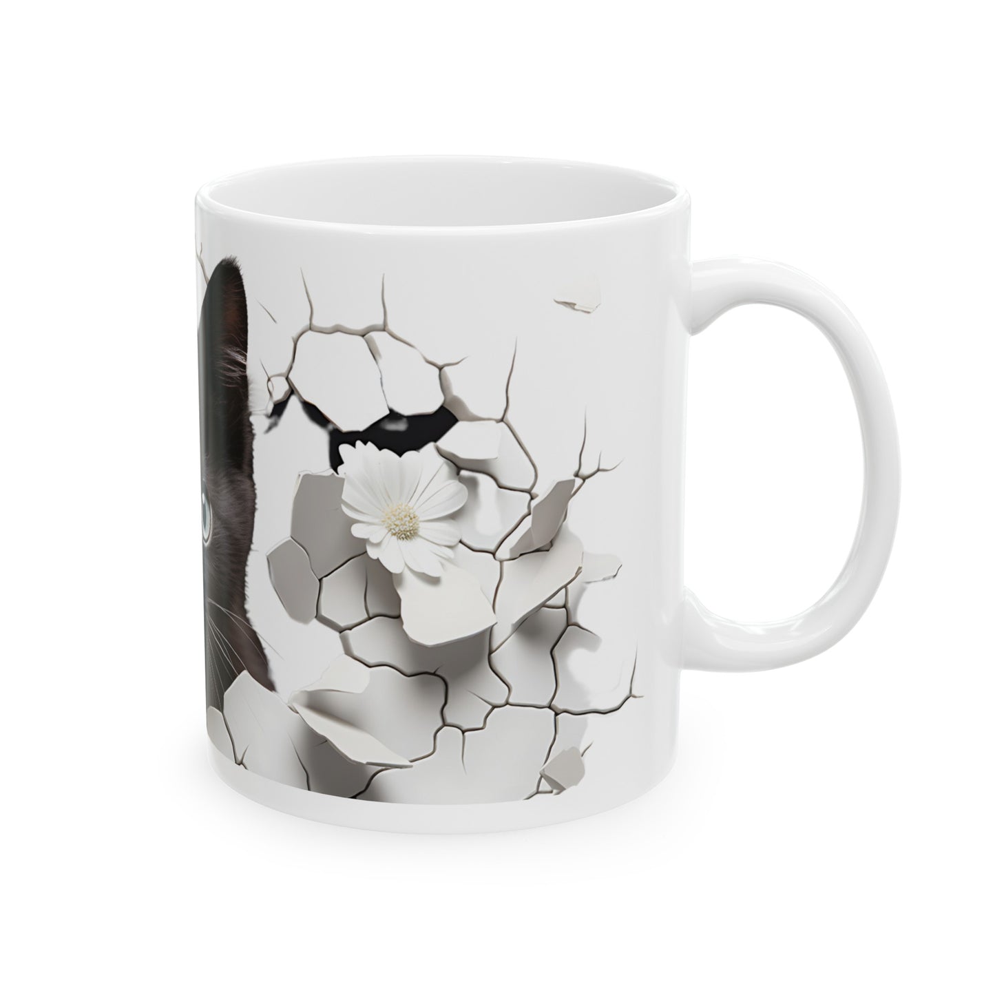 3D Ceramic Coffee Mug. Black Cat Breaking Through Coffee Mug, 11oz