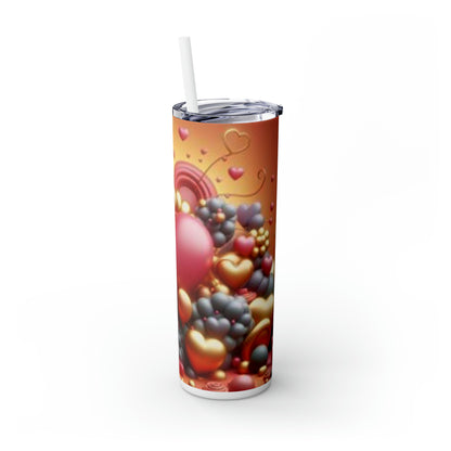 Beautiful Hearts with 3D Design Tumbler. Skinny Tumbler with Straw, 20oz