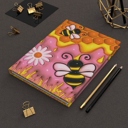 Honey Bee With Flowers 3D Design Journal, Personal Hardcover Notebook