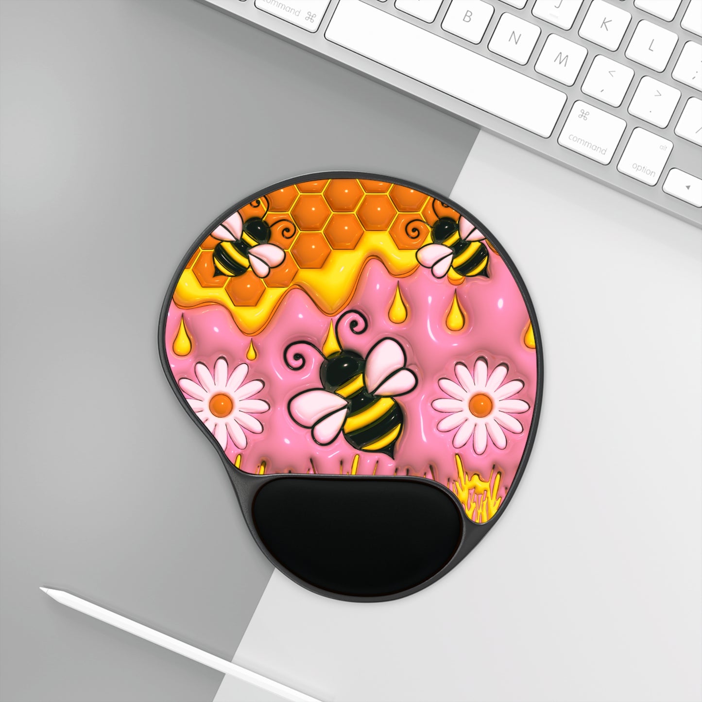 Honey Bee With Flowers 3D Design Mouse Pad With Wrist Rest