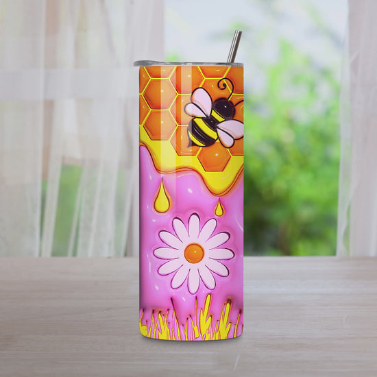 Honey Bee With Flower Skinny Tumbler with Straw, Bee Lovers Gift, 20oz