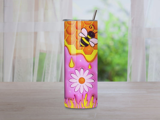 Honey Bee With Flower Skinny Tumbler with Straw, Bee Lovers Gift, 20oz